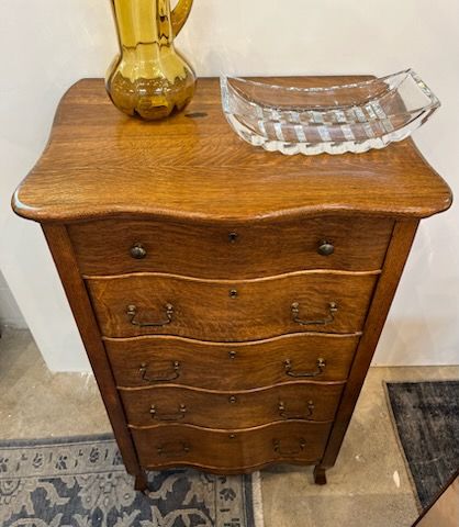 Antique Oak Serpentine Tallboy Dresser