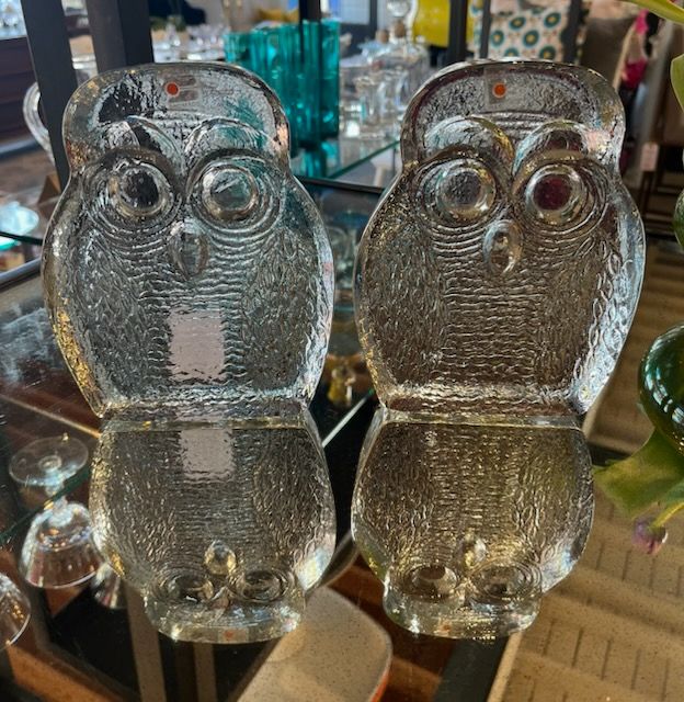 Vintage Blenko Glass Owl Book Ends  PAIR