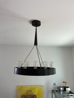*Ceiling Lamp. Wide Black Metal Ring. 12 Eddison Light Bulbs.