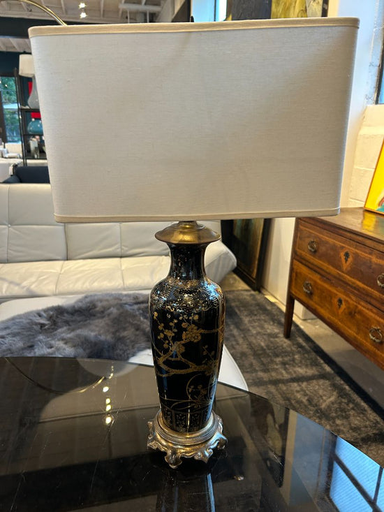 Floral Black and Brass Table Lamp