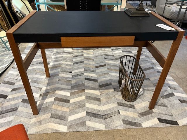 DWR Risom Desk in Walnut with Black Leather Top