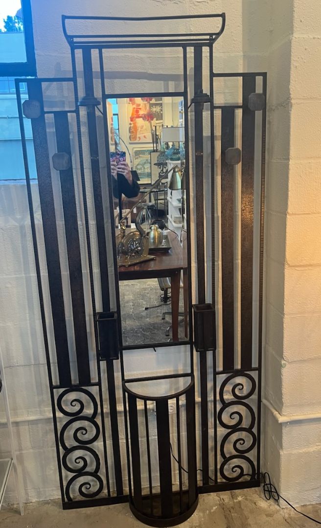 French Art Deco Iron &amp; Mirrored Coat/Hat/Umbrella Stand