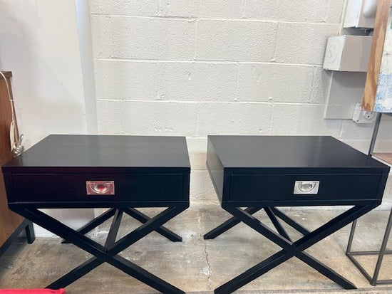 Pair of X base Black one Drawer Night stands