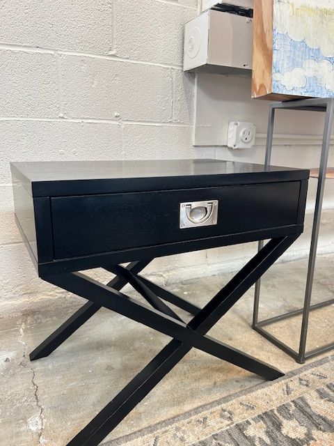 Pair of X base Black one Drawer Night stands