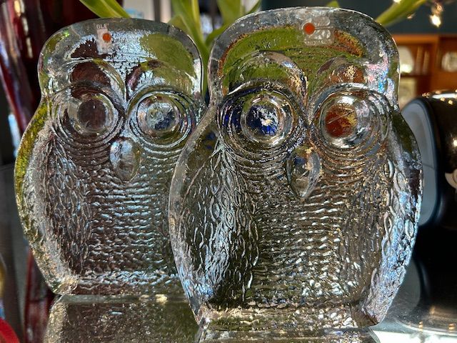 Vintage Blenko Glass Owl Book Ends  PAIR