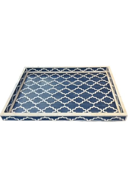 Mecox Large blue &amp; cream bone tray