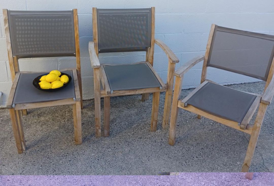 Ventana Teak Stackable Chairs ($1845.00 original retail). Set of 5.