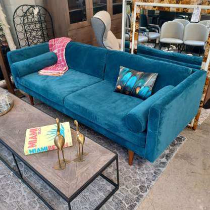 Monroe Mid-Century Sofa, Luster Velvet, Celestial Blue