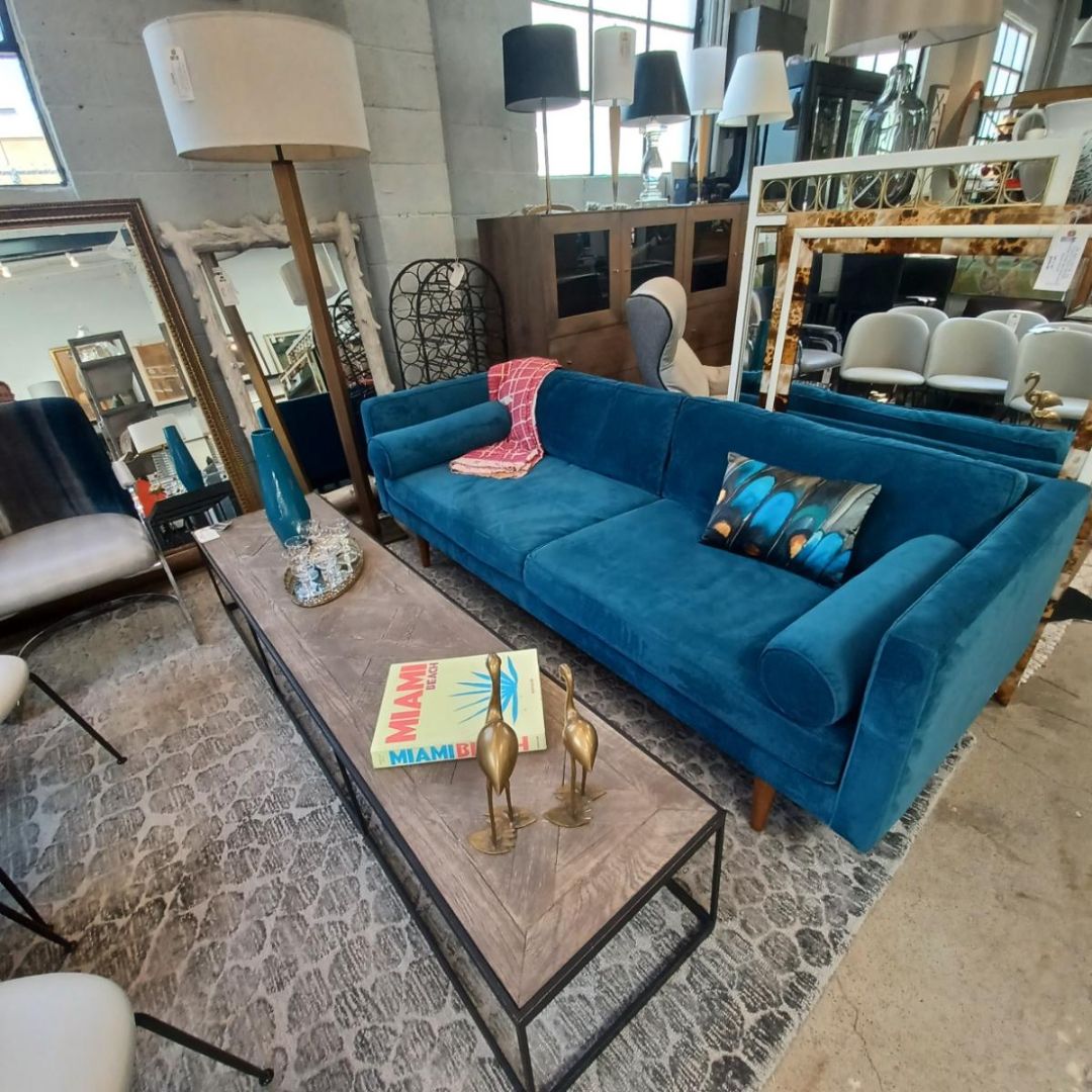 Monroe Mid-Century Sofa, Luster Velvet, Celestial Blue