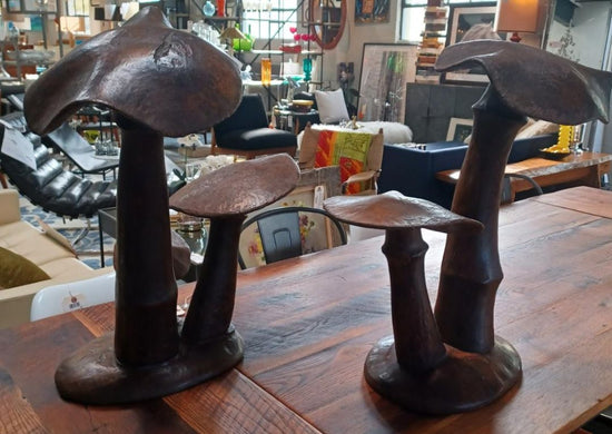 **French Carved Wood Sculptures Of Mushrooms. Late 19th century.