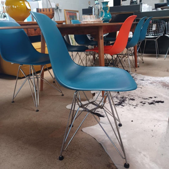 Eames Molded Plastic Side Chair. Blue Green Shell. SET of 8