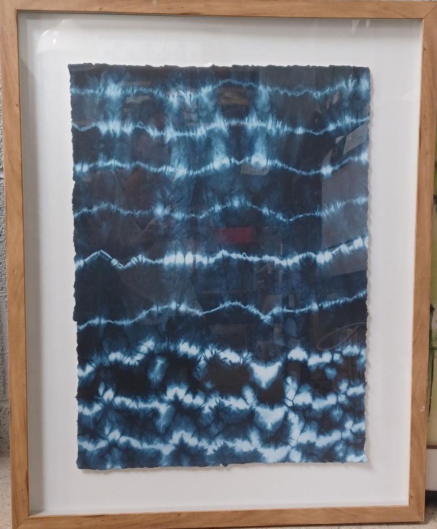 Blue &amp; White Tie Dye, Natural Frame., 24&quot;W  x 30&quot;H x 1.25&quot;D