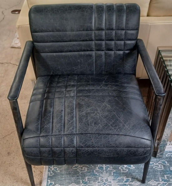 Summer House  Channeled Back Leather Chair. Tubular Base/ Arms