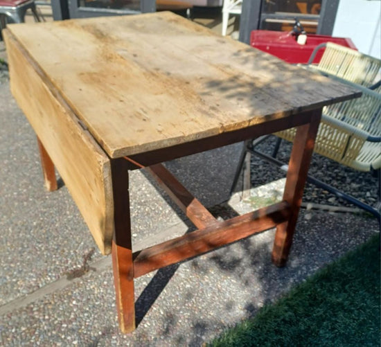 Antique French Worm Table. One Drop Leaf.
