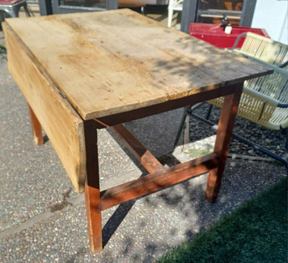 Antique French Worm Table. One Drop Leaf.