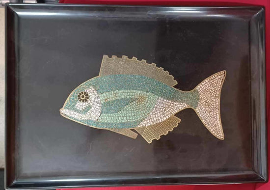 Vintage Couroc Brass Mosaic Inlaid Fish Serving Platter