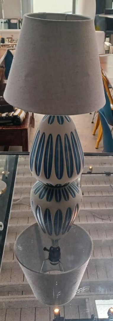 Blue & White Ceramic Mid Century Modern Style Lamp