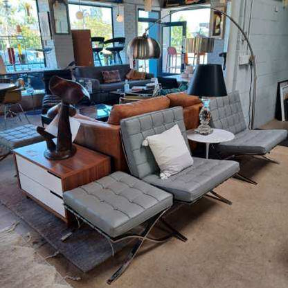 Barcelona Style Chair &amp; Ottoman. Vegan Leather.