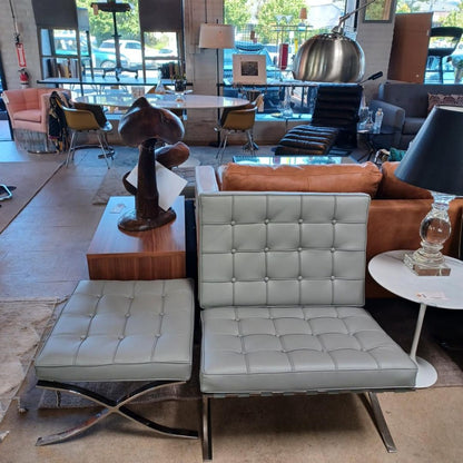 Barcelona Style Chair &amp; Ottoman. Vegan Leather.