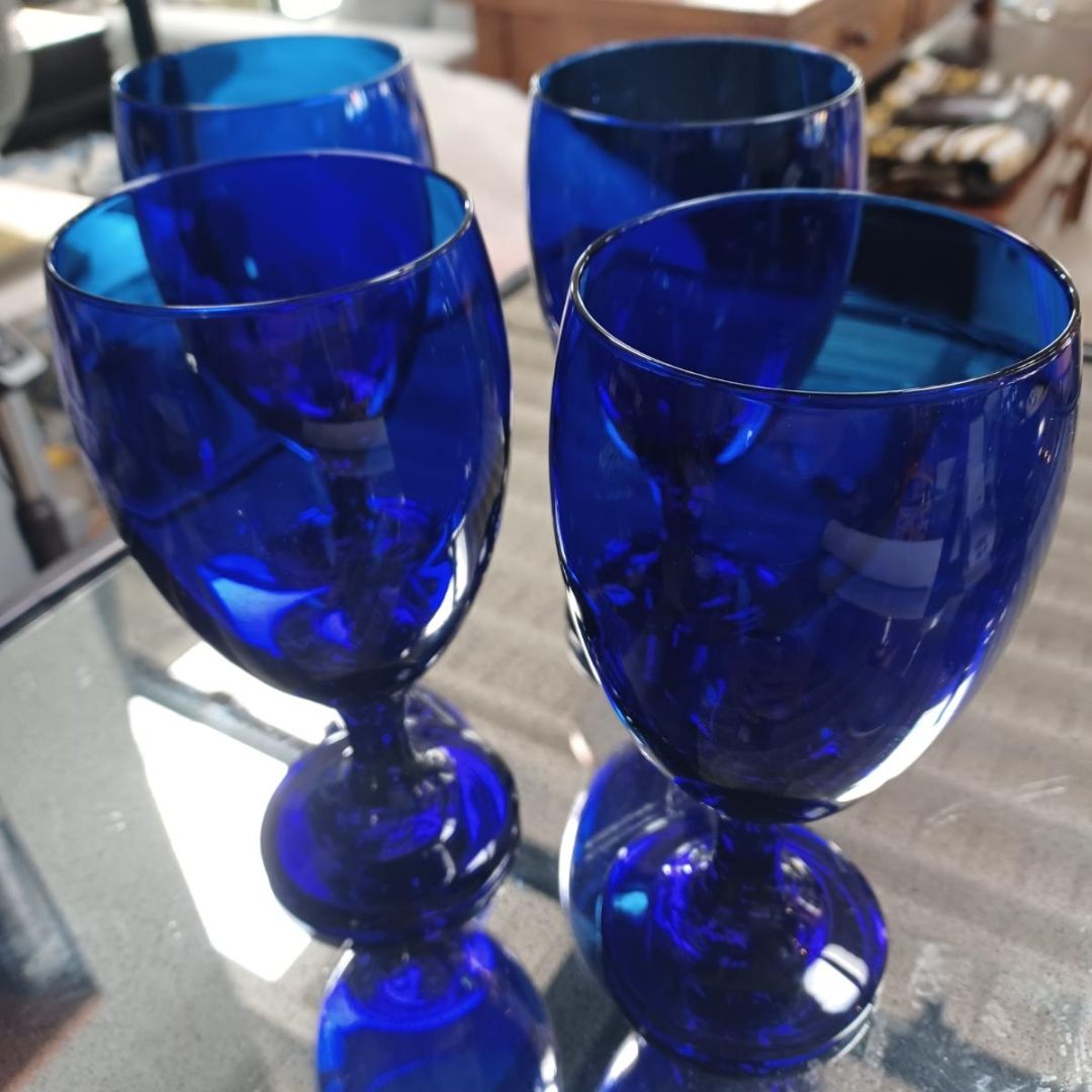 Set Of 4 Cobalt Blue Crystal Goblets