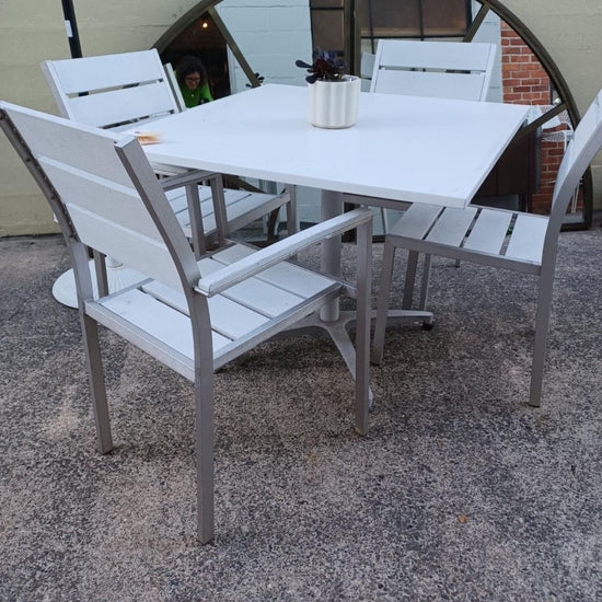 2 Arm 2 Side Chairs. White Wood & Aluminum.