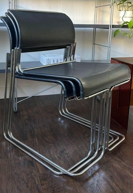 OFF SITE Harter Tablet Chairs in Leather &amp; Chrome