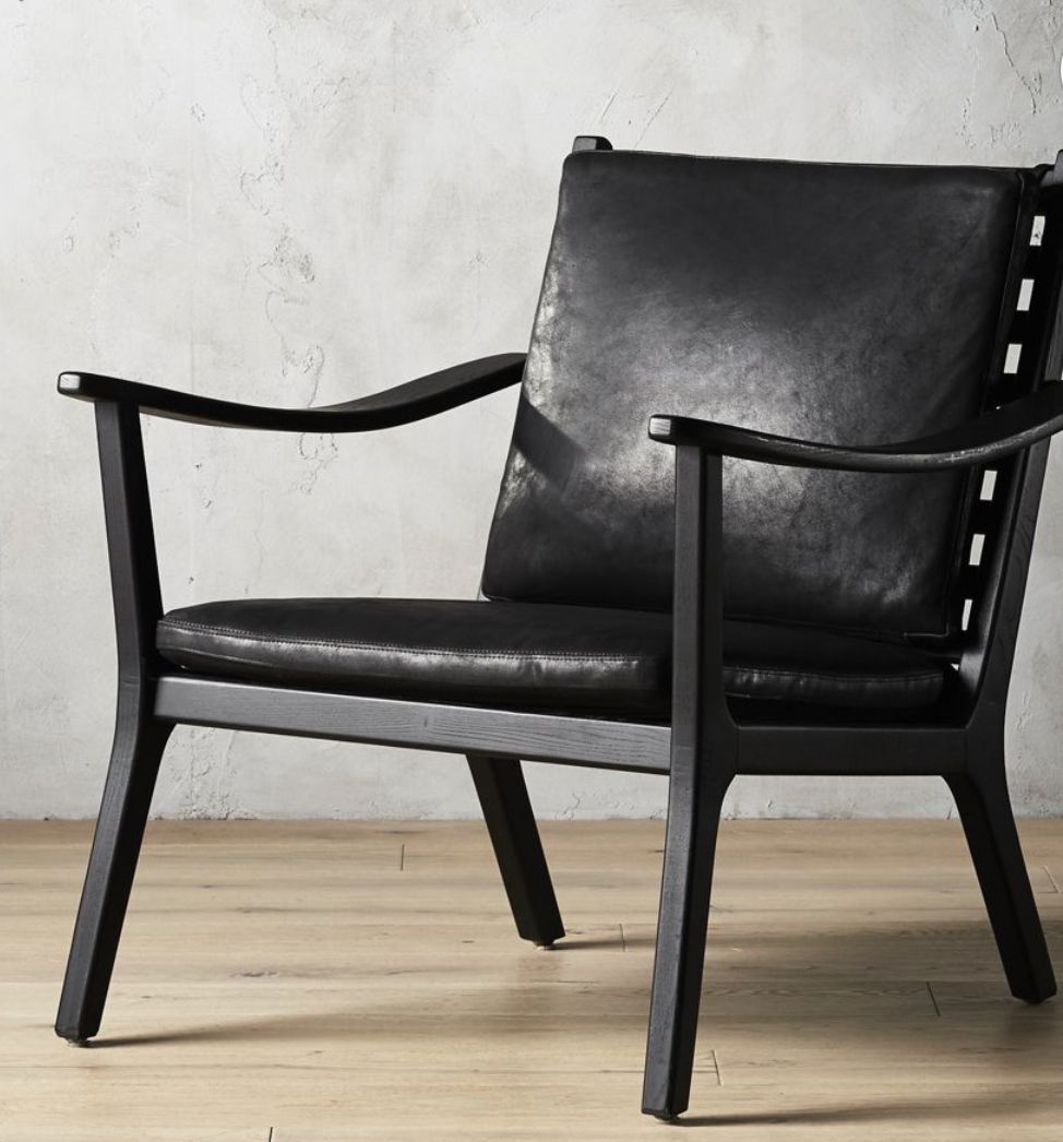 CB2 Black Leather Parlay Lounge Chair