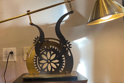 Vintage Industrial Steampunk Rotating Gear Brass Lamp