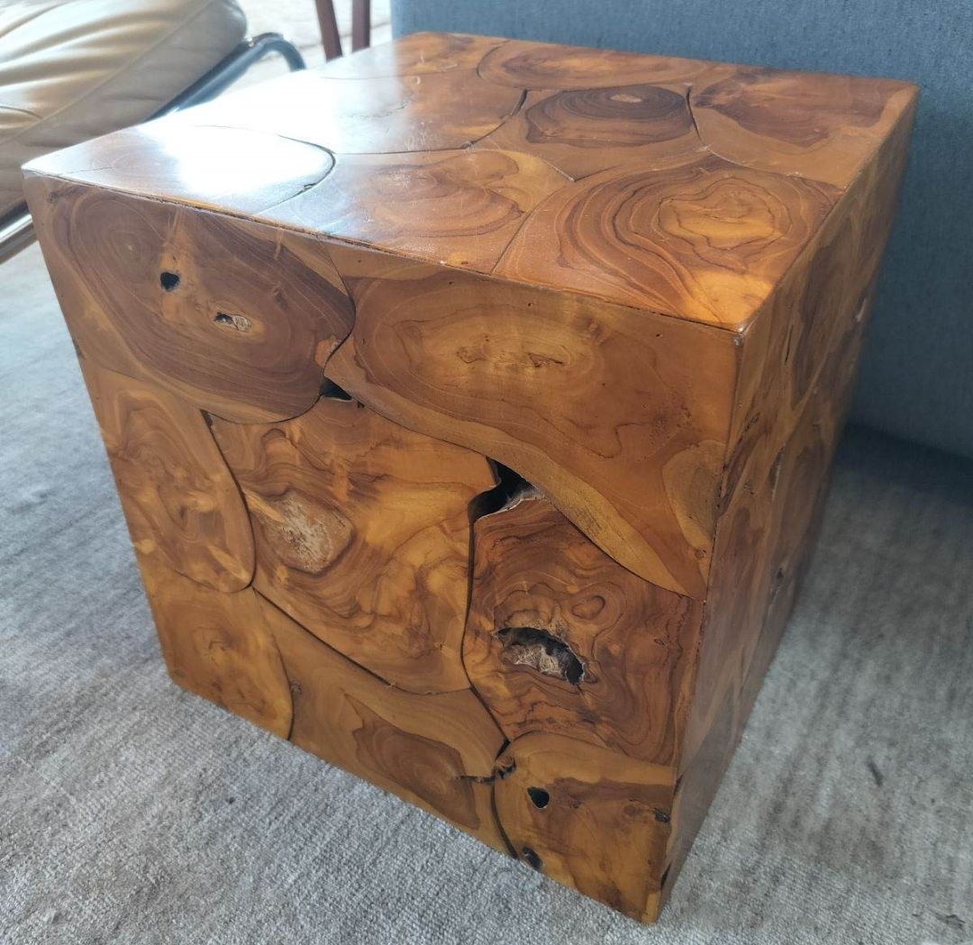 Cube Shape Burl Teak Table