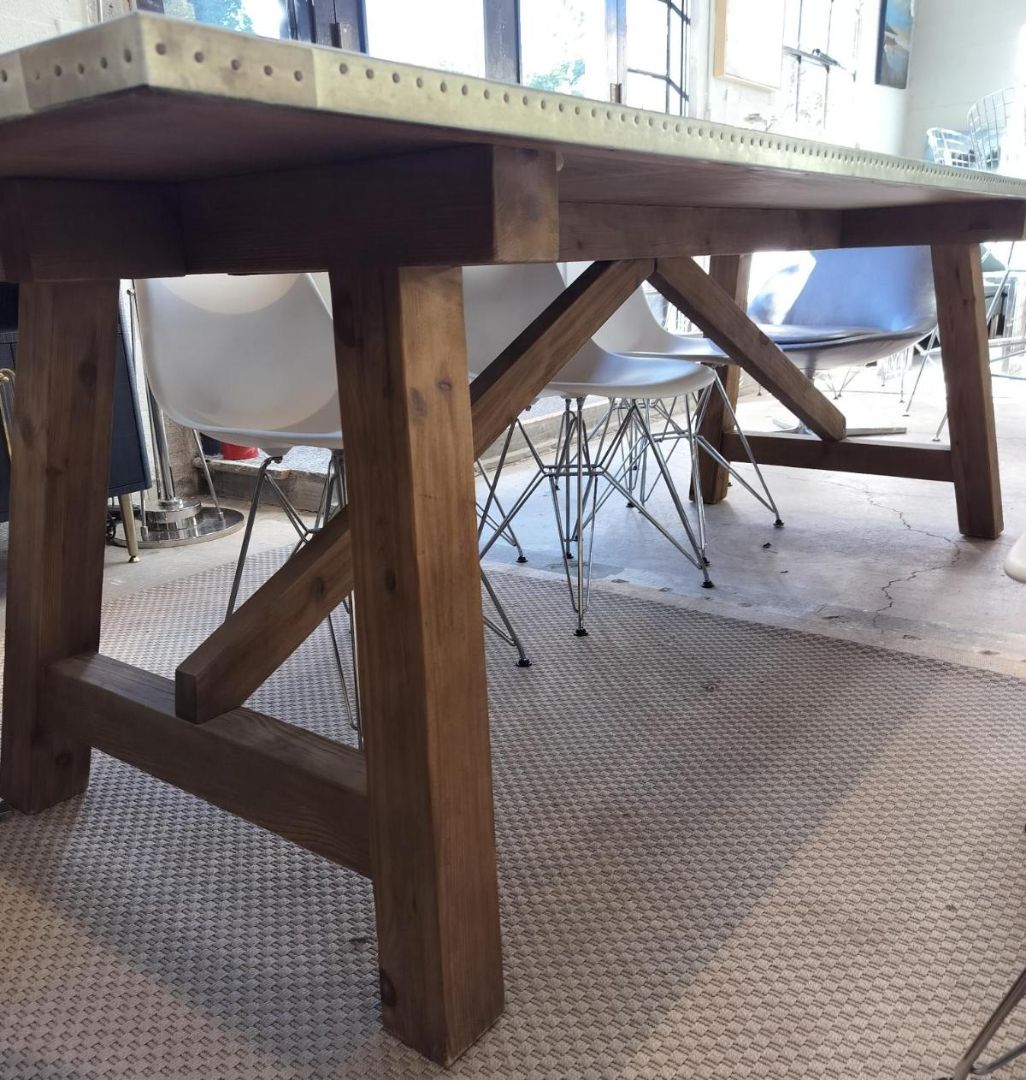 Zink Top Dining Table. Rustic Base. San Francisco.