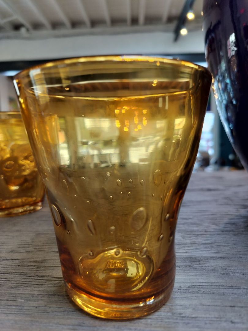 Vintage CTM Dimple Glass Hand Blown Italian Amber  Glasses.