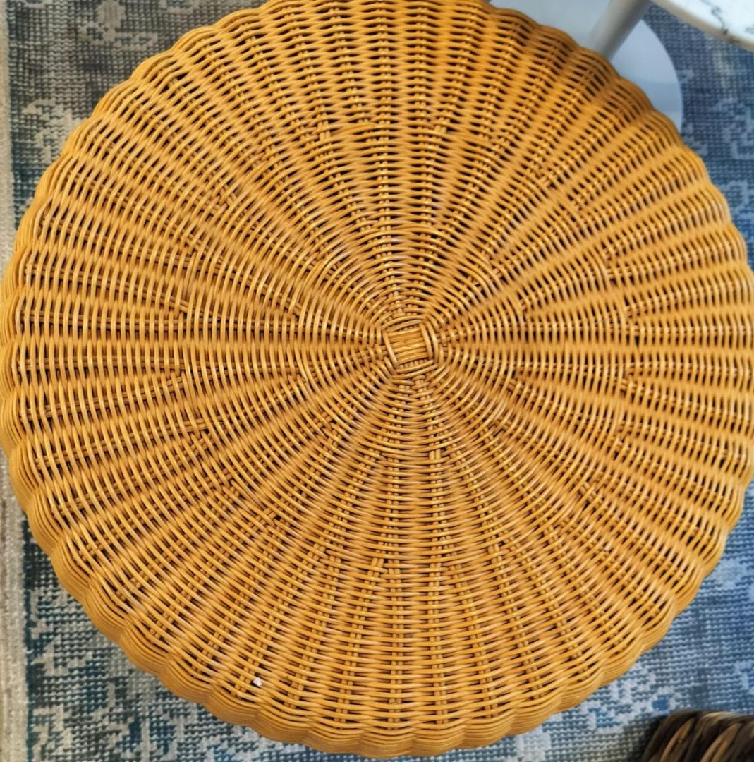 MCM Vintage Wicker Hassock/Coffee Table with Bamboo Lining