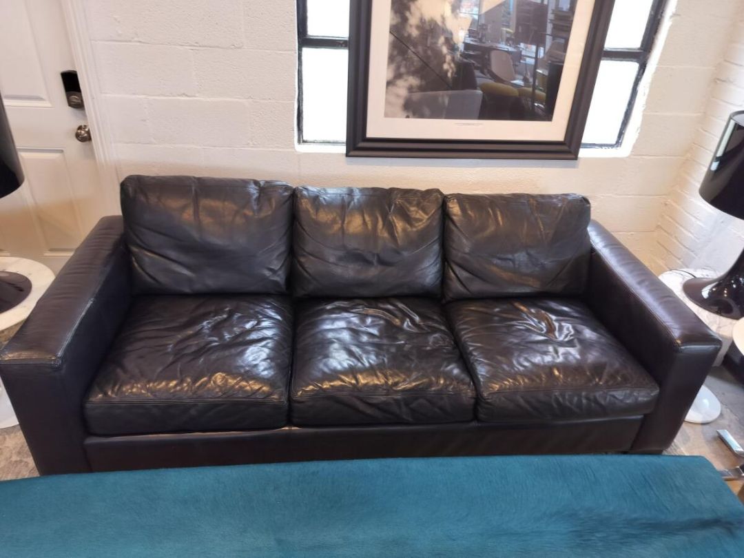 Vintage Black Leather Room &amp; Board Metro Sofa