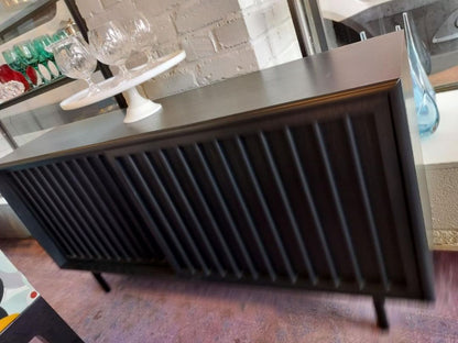 West Elm Slatted Media Console. Sliding Doors.