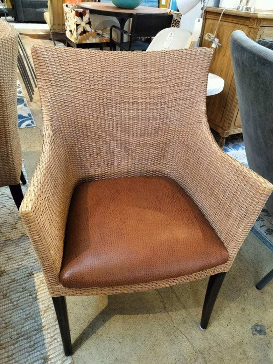 Vintage Signed Budji Layug Rattan/ Vegan Leather Chair