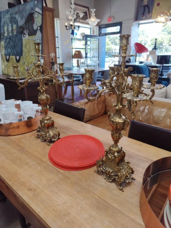 Antique Late 19th Century Tall Antique Italian Baroque Brass Candelabra EACH