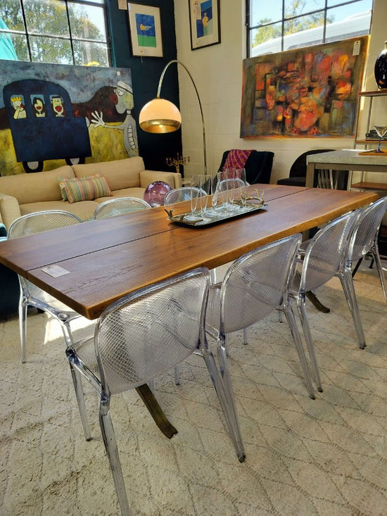 Wishbone Gold Base Live Edge Top Dining Table
