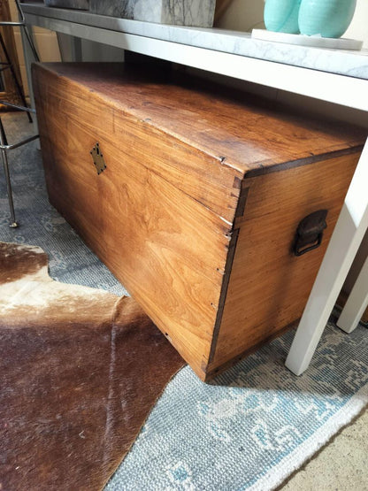 Antique Hardwood Trunk in Medium Finish.