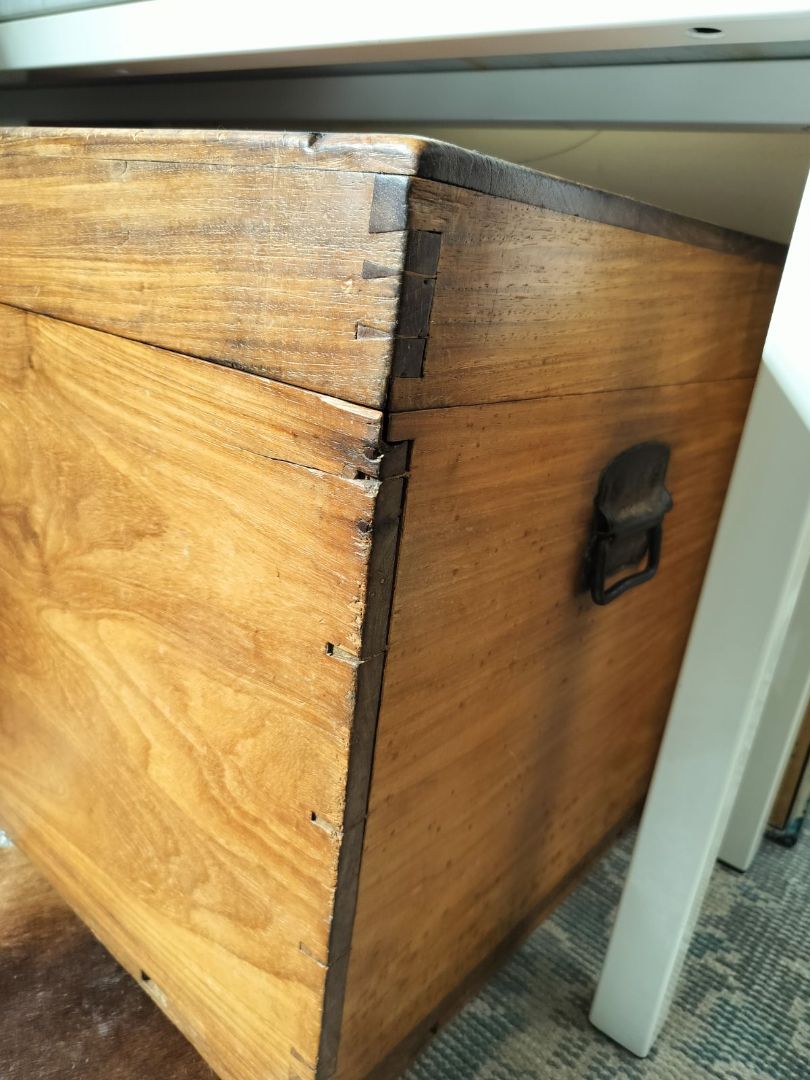 Antique Hardwood Trunk in Medium Finish.