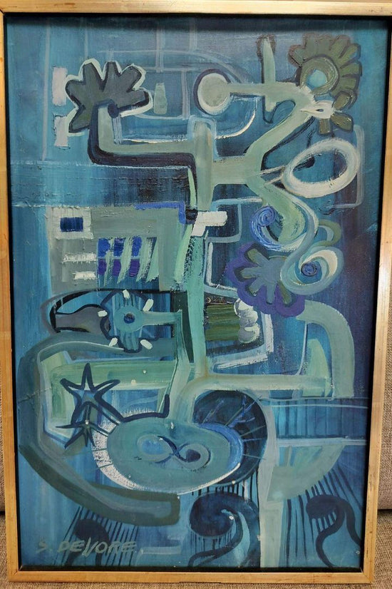 Original Art Abstract in Blues Signed S. DeVore.