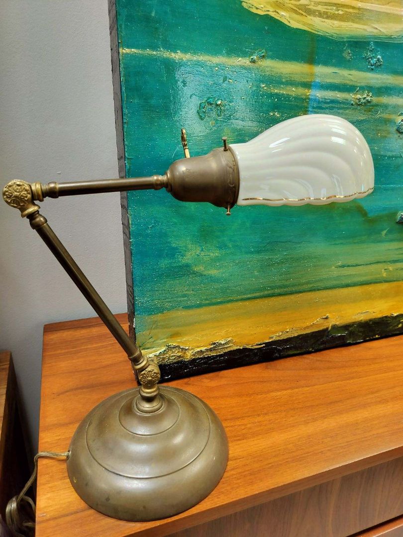 Vintage Pharmacy Lamp with Porcelain Shade and Brass Base &amp; fittings