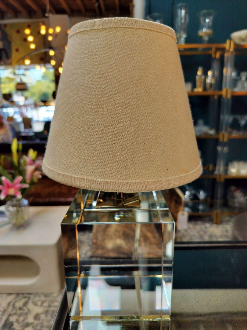 Clear Glass Cube Lamp with Mini Shade