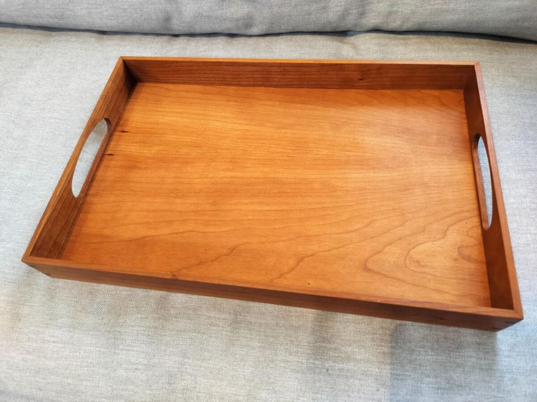 Vintage Handmade Solid Cherry Tray with Cut Out Handles