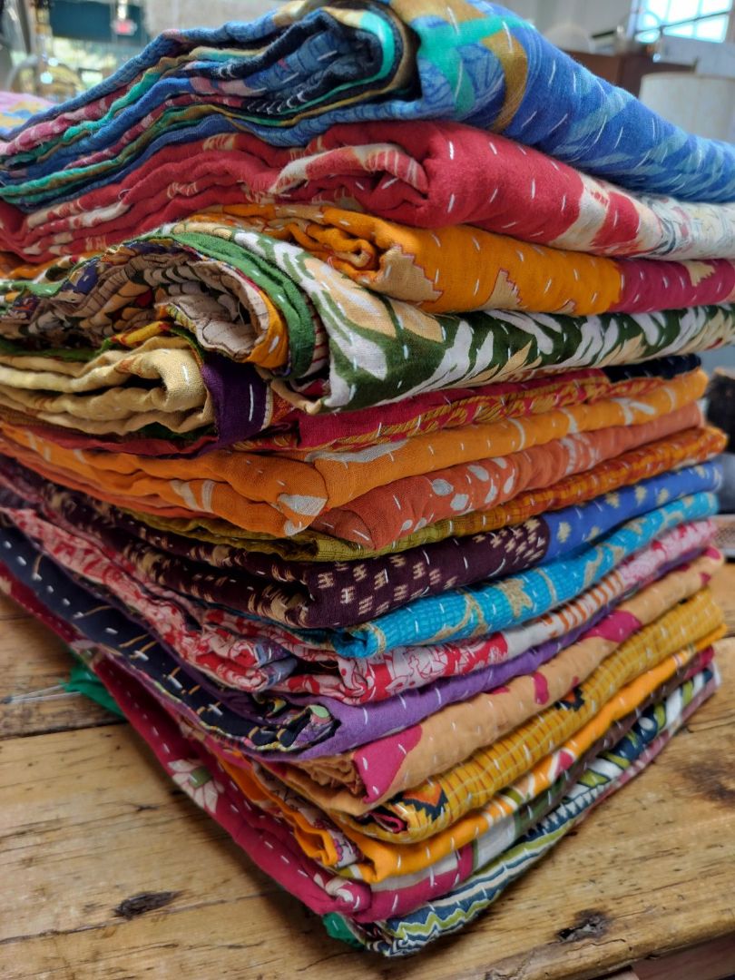 Vintage Colorful Hand Sewn Sari Throw