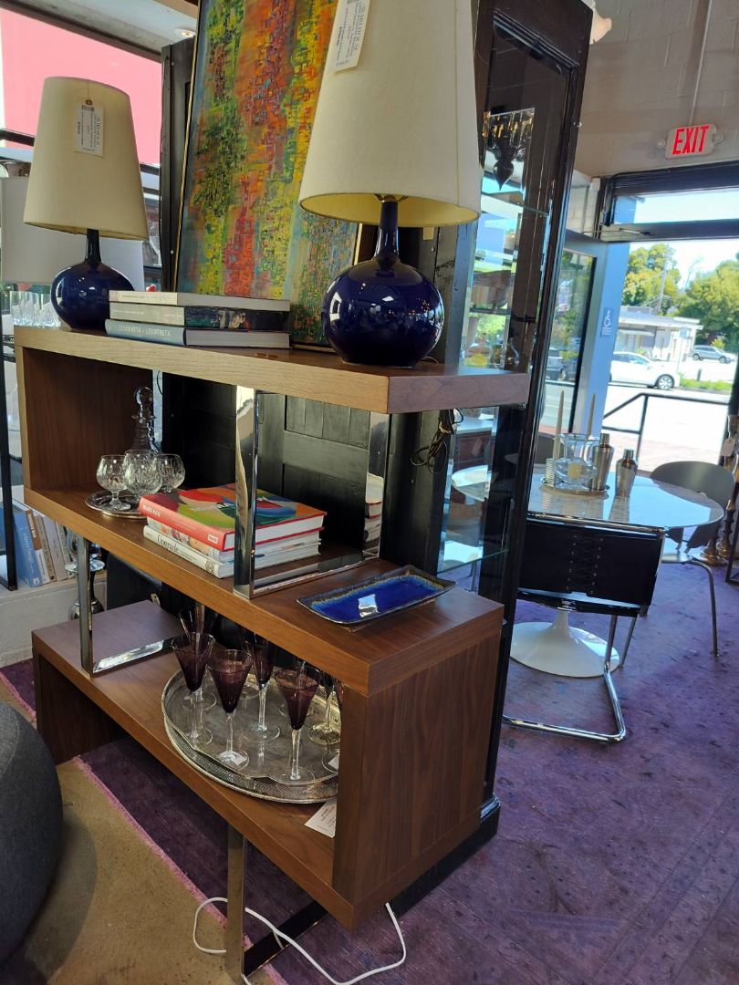 &quot;S&quot; Shape Walnut Finish &amp; Steel Bookcase