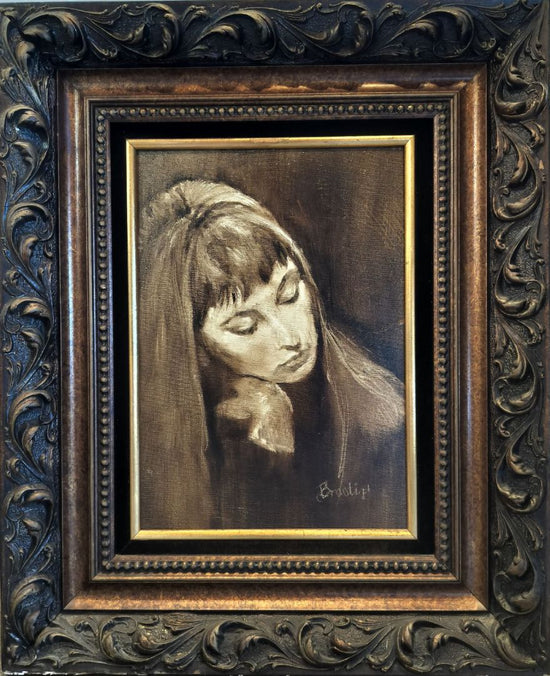 Original Portrait of  Woman on Canvas Signed Painting