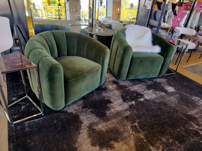 CB2 Fitz Channeled Juniper Velvet Swivel Chair EACH