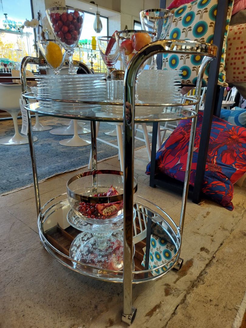 Chrome MCM Oval Bar Cart