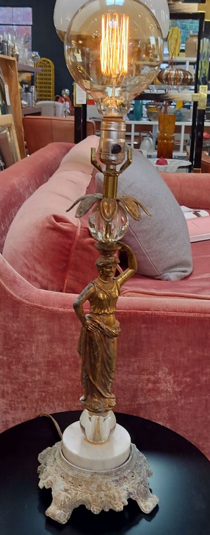 Vintage Elegant Antiqued Brass Woman Statue Lamp