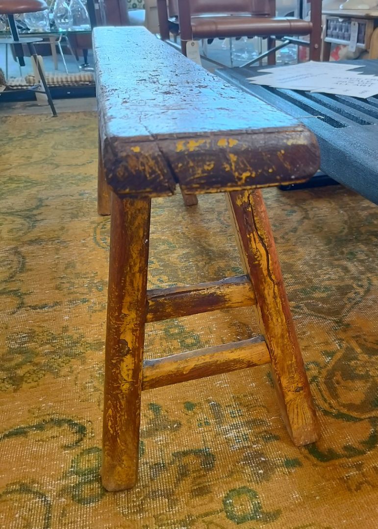 Vintage Slim Asian Bench in Distressed Yellow